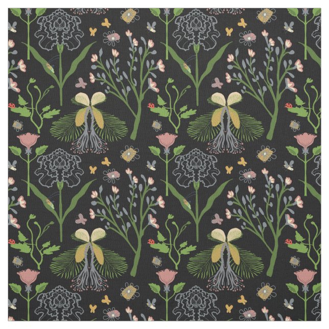 Garten-Blumen, Schmetterlinge, Heuschrecke, Stoff (Muster)