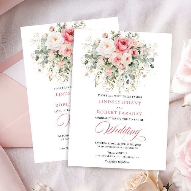 Garten Boho Blush Rosen Hochzeitseinladung Einladung (Garden Boho Blush Roses Wedding Invitation)