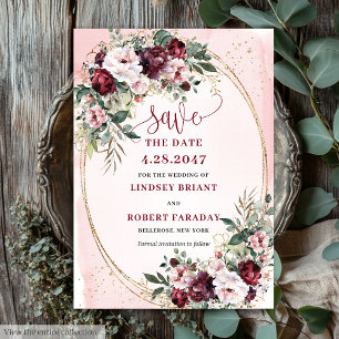 Garten Boho Burgunder-Rosa Gold Rosen Termin merke Einladung