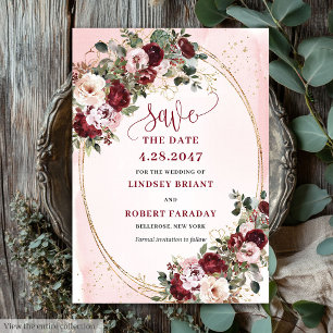 Garten Boho Merlot Blush Rosen Save-the-Date Einladung