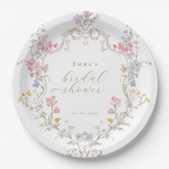 Garten Boho Wildblumen Brautparty Pappteller (Vorderseite)