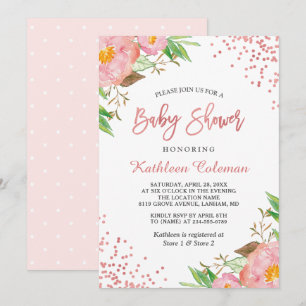 Garten Botanisches Pink Blumensträuße Babydusche Einladung