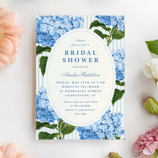 Garten-Brautparty East Coast Blue Hydrangea Einladung (East Coast blue hydrangea bridal shower invitation)