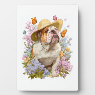 Garten Bulldogge � Floral Lustiger Hund Fotoplatte