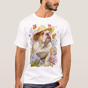 Garten Bulldogge � Floral Lustiger Hund T-Shirt
