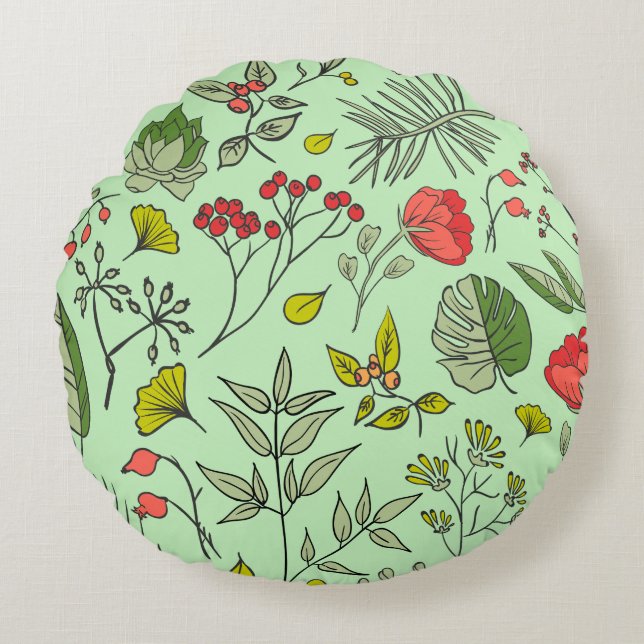 Garten der botanischen Wildblume Rundes Kissen (Vorderseite)