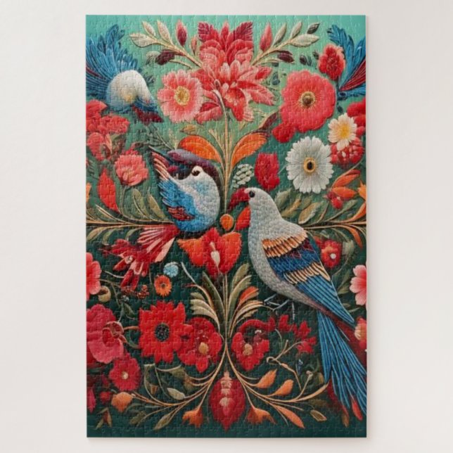 Garten der Harmonie – Vintage Birds Puzzle (Vertikal)
