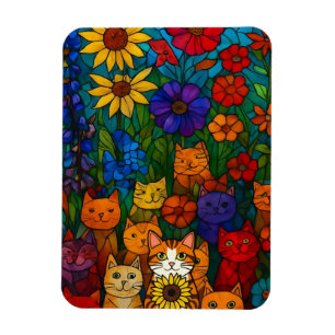 Garten der Katzen Buntglas-Blumenkunst Magnet