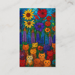 Garten der Katzen Buntglas-Katzkunst mit Blumen Visitenkarte