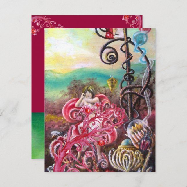 GARTEN DER MELISSA, hell rot, rosa grün Einladung (Vorne/Hinten)