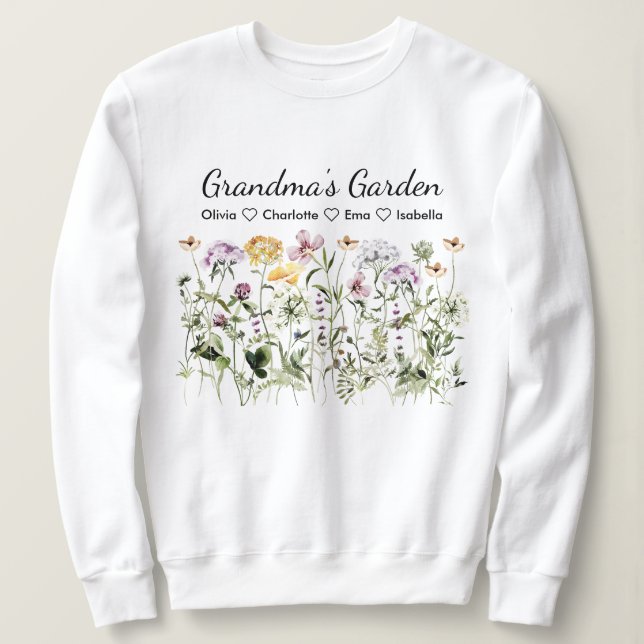 Garten der personalisierten Großeltern-Wildblume Sweatshirt (Design vorne)