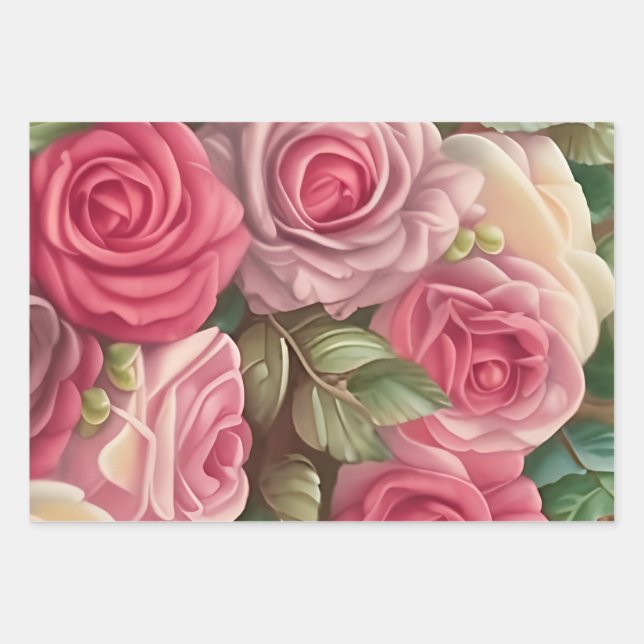 Garten der viktorianischen Rose - Pastellrosa Blum Geschenkpapier Set (Vorderseite)