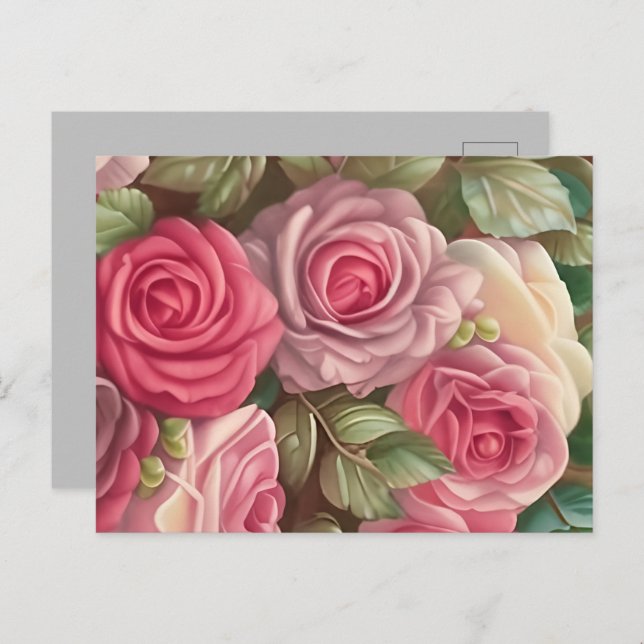 Garten der viktorianischen Rose - Pastellrosa Blum Postkarte (Vorne/Hinten)