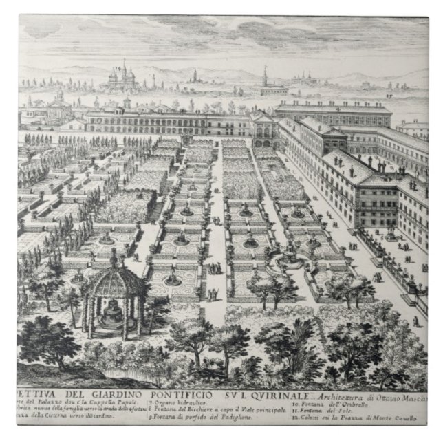 Gärten des Quirinale, von 'Li Giardini di Rom Fliese (Vorderseite)