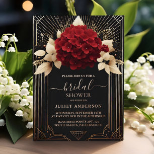 Garten-Diamant-Rot-Schwarz-und-Gold-Brautparty Folieneinladung