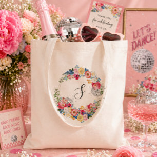 Garten Disco Blumenparty Monogramm Tragetasche
