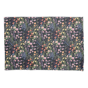 Garten Dunkler Hintergrund Wildblumen Blumenmuster Kissenbezug