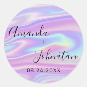 Garten Einfach Name Datum Schwarz Holografisch Runder Aufkleber