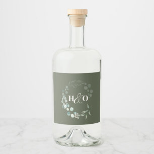 Garten-Eukalyptus-Monogramm-Hochzeit Alkoholflaschenetikett