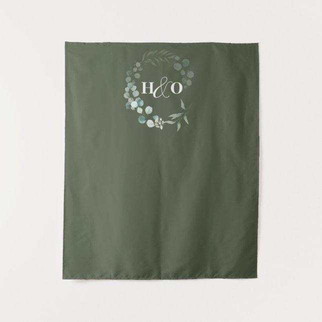 Garten Eukalyptus Monogramm Salbei Hochzeit Wandteppich (Vorderseite)