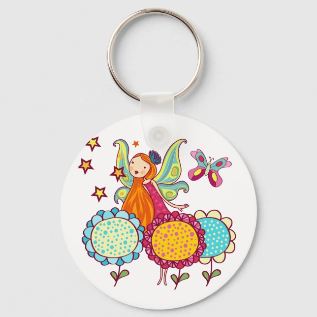 Garten-Fee mit Blumen Schlüsselanhänger (Vorderseite)