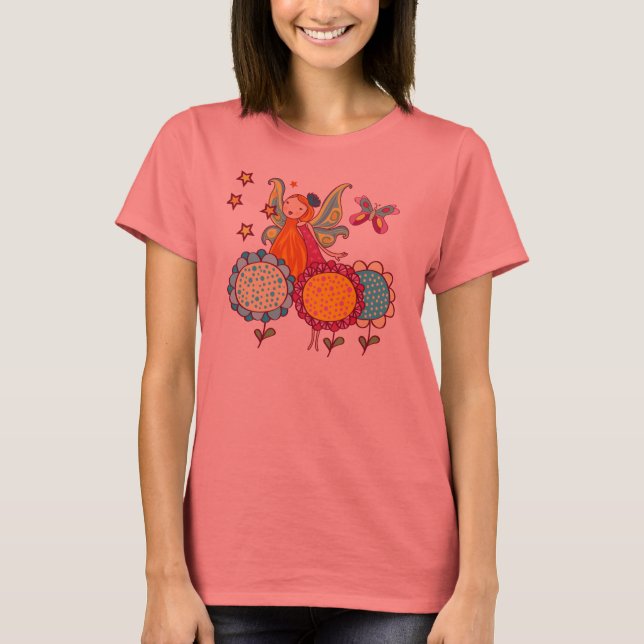Garten-Fee mit Blumen T-Shirt (Vorderseite)