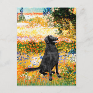 Garten - Flat Coated Retriever Postkarte