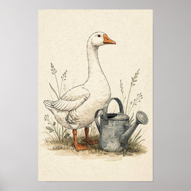 Garten Gans und Gießkanne Poster (Vorne)