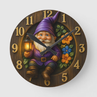 Garten-Gnom mit Laternen-Wanduhr Runde Wanduhr