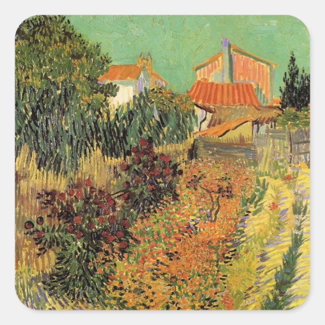 Garten Hinter einem Haus von Vincent van Gogh Quadratischer Aufkleber (Vorderseite)