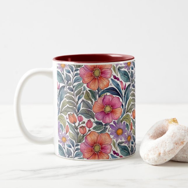 Garten im Freien - Blumenmuster 2 - Tasse des Kaff (Mit Donut)