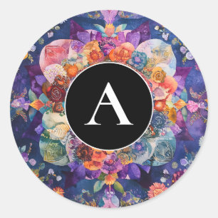 Garten in Bewegung Florales Mandala-Design Runder Aufkleber