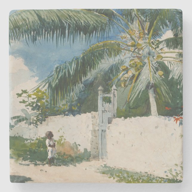 Garten in Nassau, Bahamas (Karibik-Kunst) Steinuntersetzer (Vorderseite)