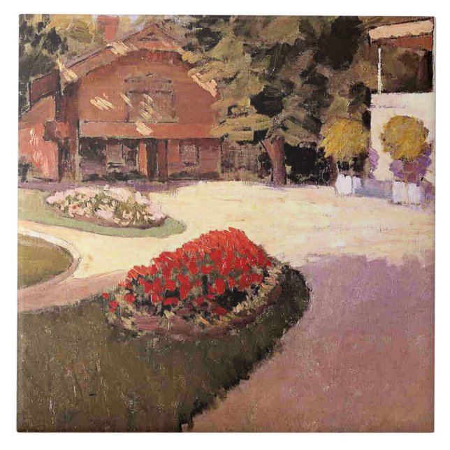 Garten in Yerres, feine Kunstmalerei, Fliese (Vorderseite)