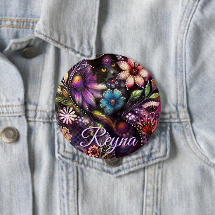 Garten-Kitty-Katze-Blumen-Abstrakt-Personalisiert Button