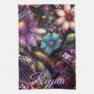 Garten-Kitty-Katze-Blumen-Abstrakt-Personalisiert Geschirrtuch
