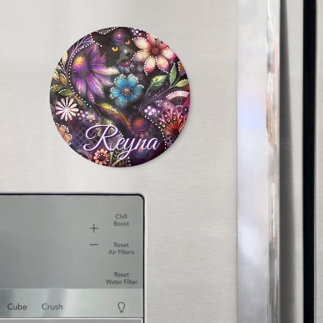 Garten-Kitty-Katze-Blumen-Abstrakt-Personalisiert Magnet (In Situ (Kühlschrank))