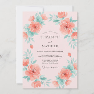 Garten Koralle Aqua Pfingstrose Hochzeit Einladung