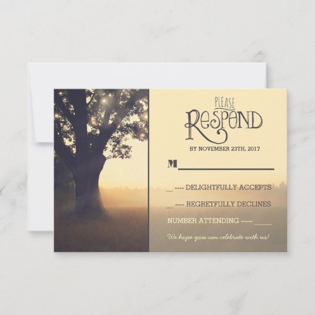 Garten Lichter Baum rustikale Hochzeit RSVP Karte (Vorderseite)