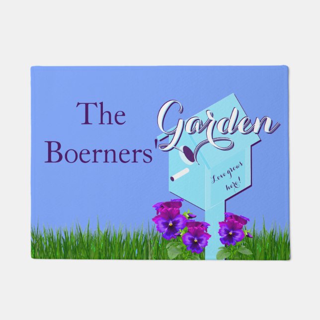 Garten "Liebe wächst hier!" Birdhouse-Stiefmütterc Fußmatte (Vorderseite)