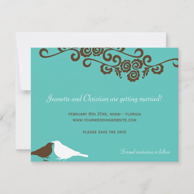 Garten liebt Vögel aquamarine blaue Hochzeit speic Einladung (Vorderseite)