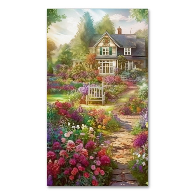 Garten mit Aquarellen Magnetische Visitenkarte (Vorderseite Vertikal)