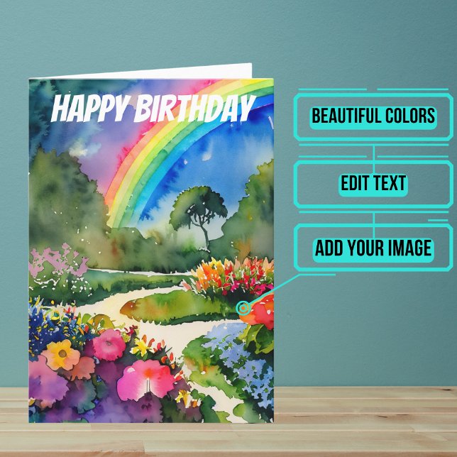 Garten mit Blume und Regenbogenfarben Karte (Wish someone you care about a happy birthday with this colorful design featuring watercolors.)