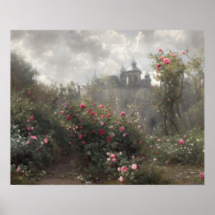 Garten mit Burg - Rose - Vintage Kunst Poster