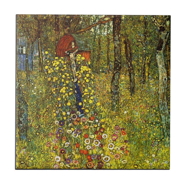 Garten mit Kruzifix von Gustav Klimt Fliese (Vorderseite)