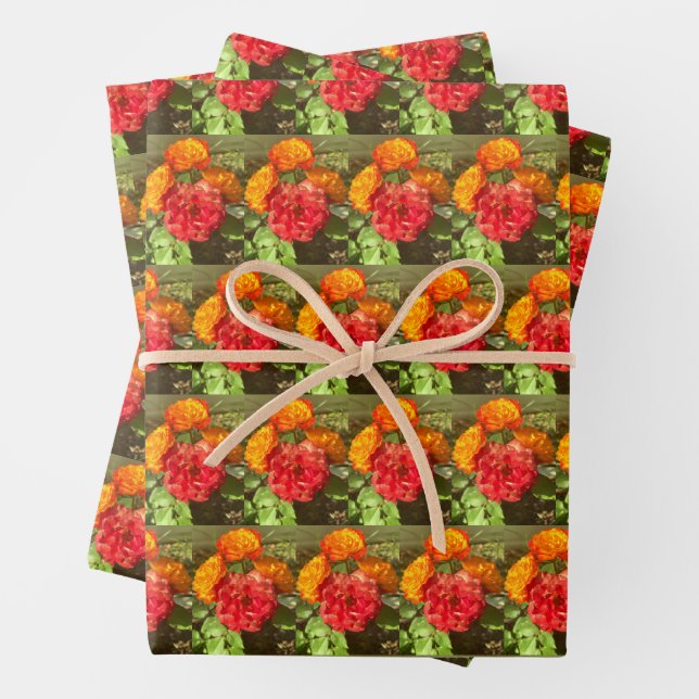Garten mit orangefarbenen und roten Blumen Geschenkpapier Set (Beispiel)