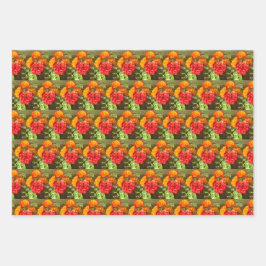 Garten mit orangefarbenen und roten Blumen Geschenkpapier Set
