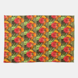 Garten mit orangefarbenen und roten Blumen Geschirrtuch