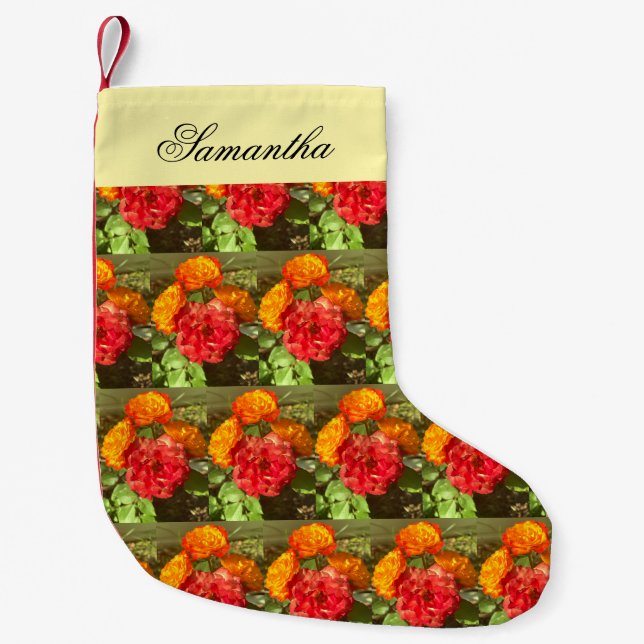 Garten mit orangefarbenen und roten Blumen Kleiner Weihnachtsstrumpf (Vorderseite)