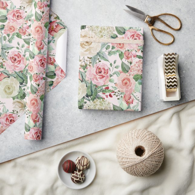 Garten mit rosa gestrichenen Rose Geschenkpapier (Kunsthandwerk)